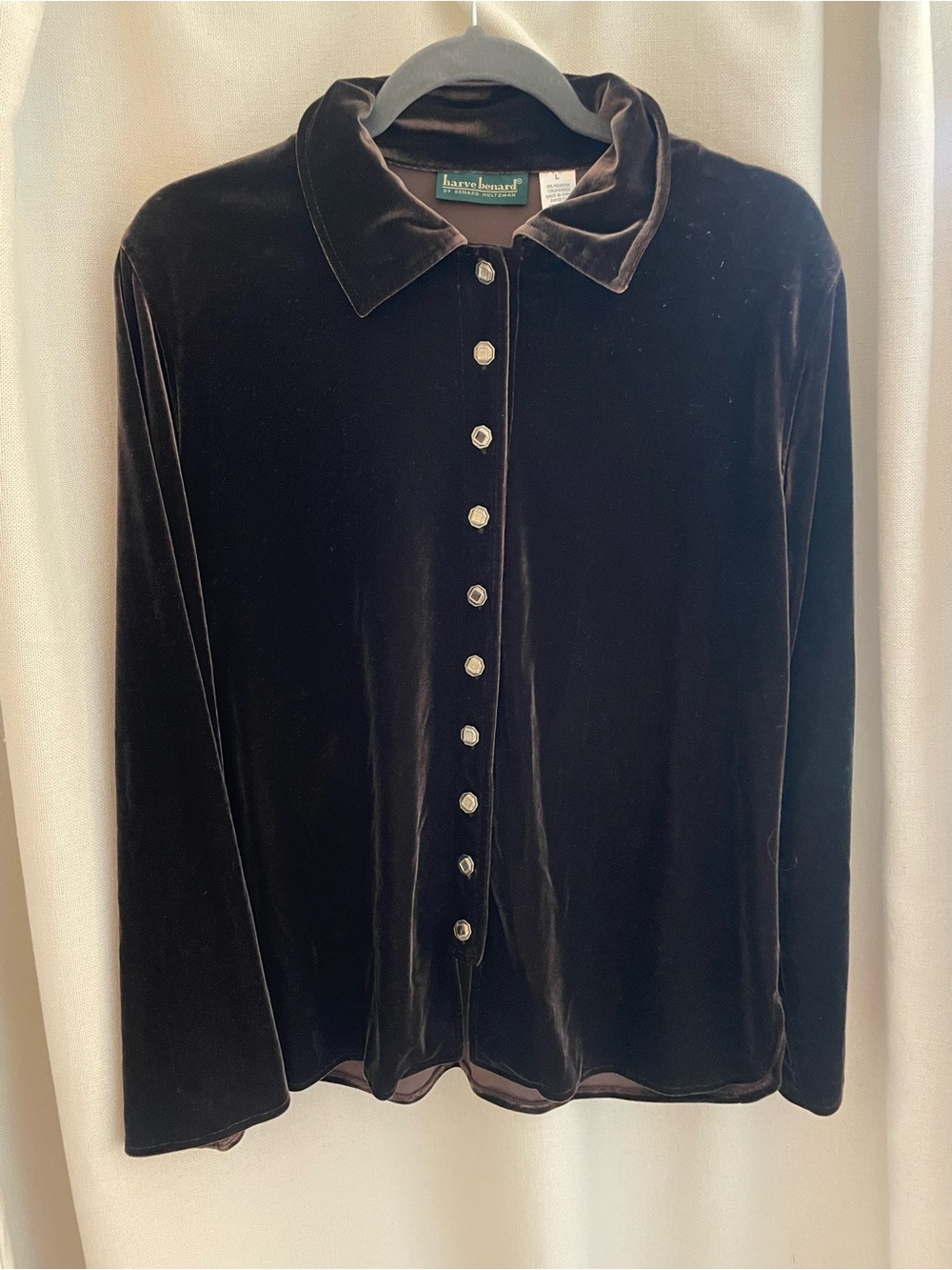 Harve Benard Black Velvet Button-Up Shirt Jacket